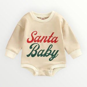 Santa Baby Onesie Christmas Romper, Christmas Baby Outfit, Natural Onesie, Baby